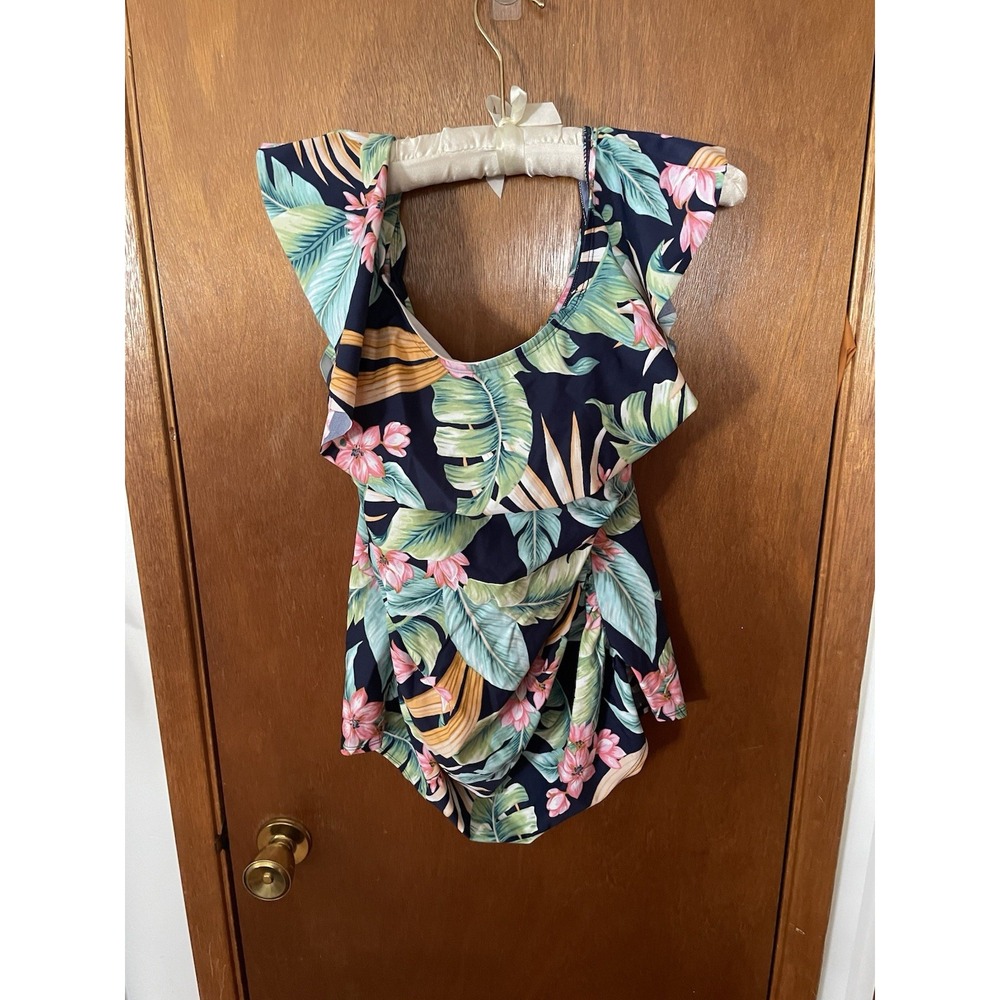 Kona Sol Navy Tropical Floral Tank Top
